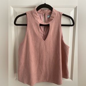 She + Sky Tank Sleeveless Button Neck Boho Festival Suede Pink Mauve Sz medium